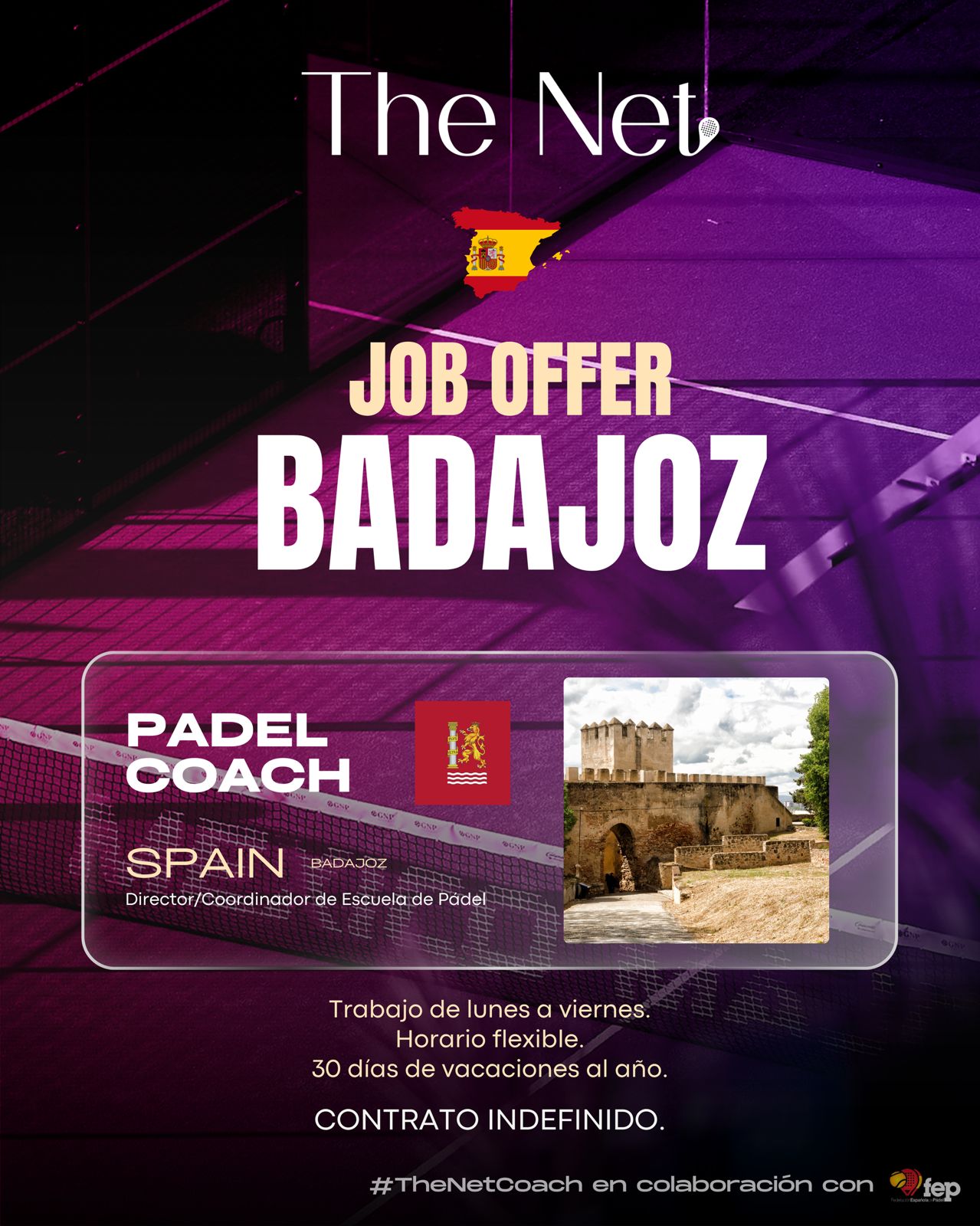 Job opportunity at Padel Indoor Puente Real in Badajoz, Spain